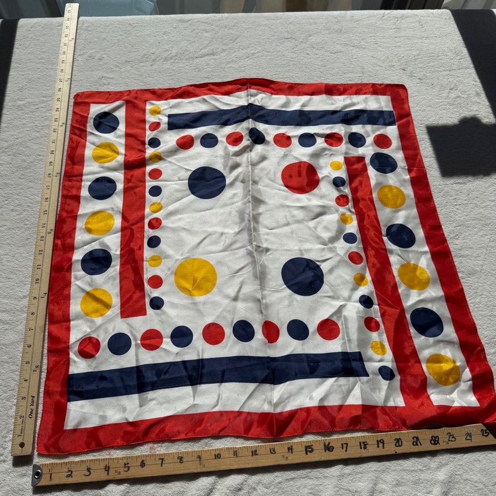 Vintage Square Scarf Polka Dot Geometric Red Blue Yellow Retro Mod Chic Preppy